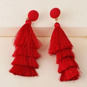 Red Tiered Tassle Drop Earrings